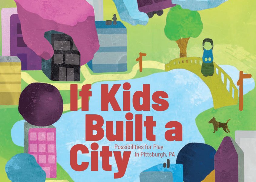 Illustration of a large hand placing buildings in a landscape